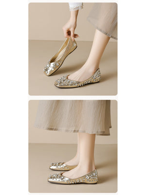 Liber Spring and Autumn Diamond-studded Metallic Women's Flats