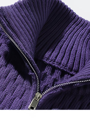 Coarse-pitted Fried Dough Twist Half Zipper Loose Hood Old Money Style Sweater