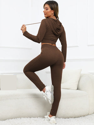 Jacket Skinny Jeans, Zip-up Cropped Hoodie Rib Casual Sportswear Two-piece Set