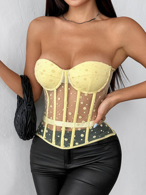 Polka Dots Fish Bones Lace Up Waist Shaping Bustier Tank Tops