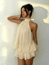 Chiffon Ruffle Halter Neck And Backless Mini&Short Dresses