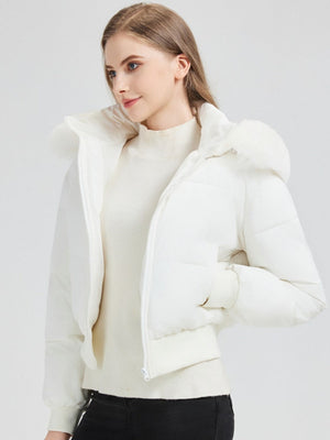 Hooded Fleece-lined With Fur Collar Short Leisure Outdoor Cotton-padded Clothing