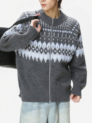 Retro Fair Isle pattern Ethnic style Cardigans
