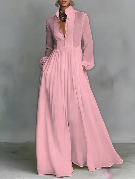 Long Sleeve Shirts Lapel Elegant Loose-fit Maxi Dresses