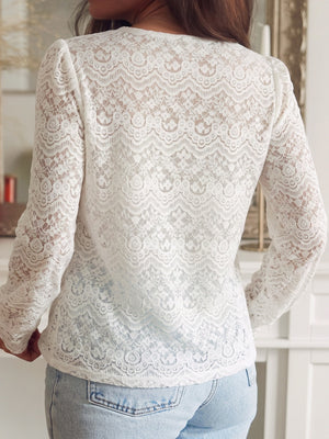 Lace Jacquard Buttons Solid Color Blouse&Shirts