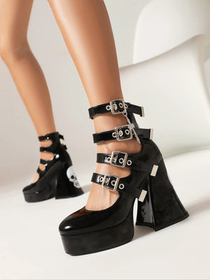 Cross-shaped Punk Dark Gothic High-heeled Mary Jane Shoes