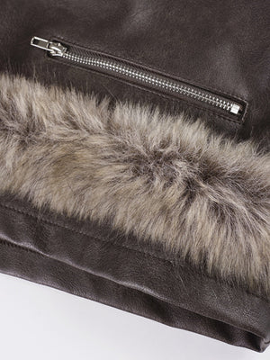 Furry Patchwork Leather Zipper Shorts