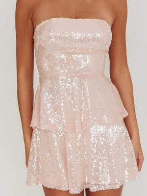 Tube-Top-Partykleid mit mehrlagigen Rüschen und Pailletten