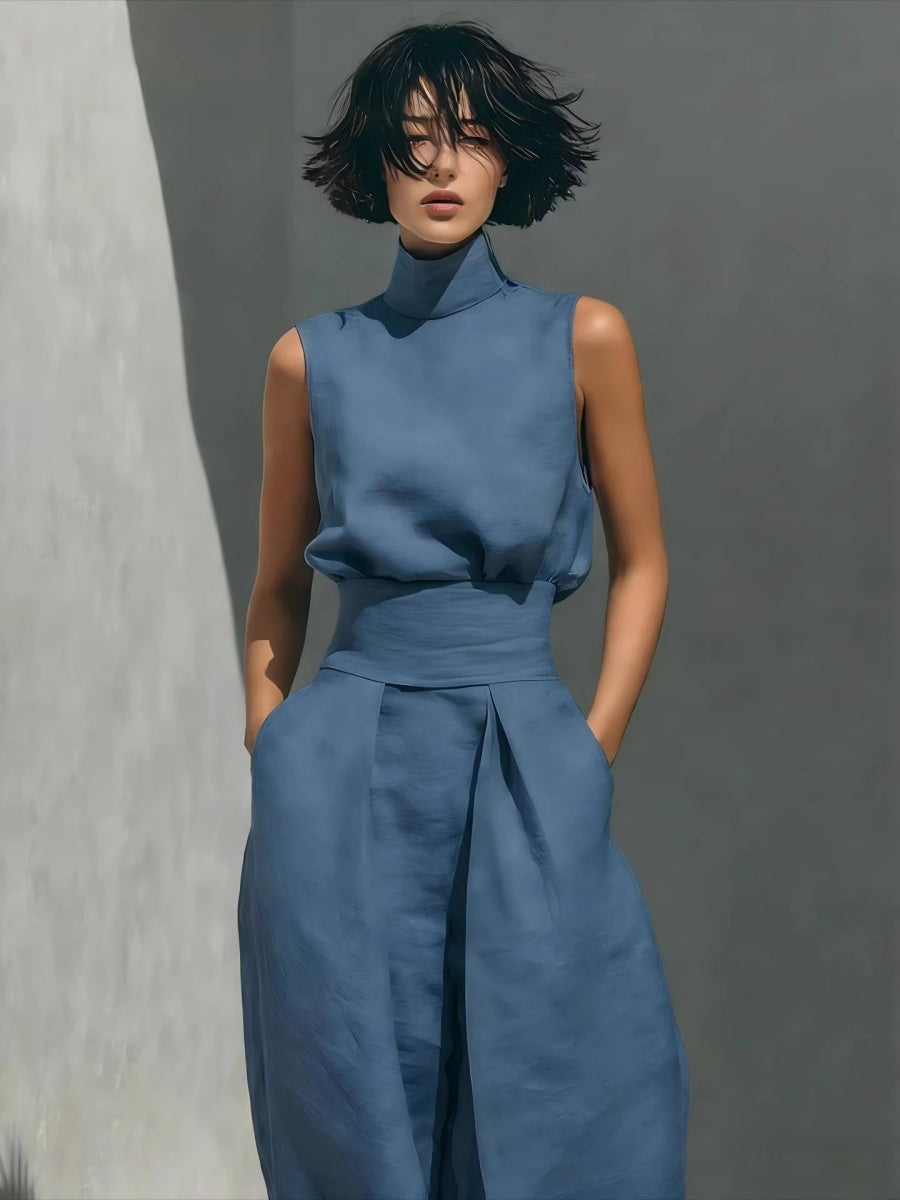 Turtleneck Simplicity Jacket High Waist Wide-leg Pants Set 2-piece Sets