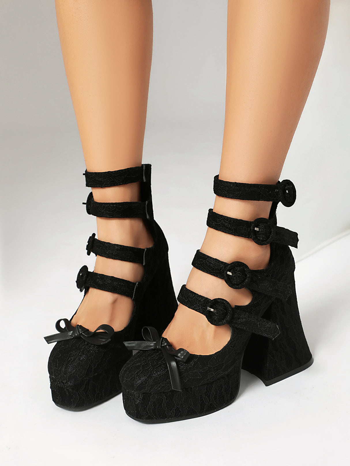 Lace Platform Buckle Mary Jane Shoes