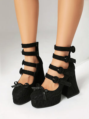 Lace Platform Buckle Mary Jane Shoes