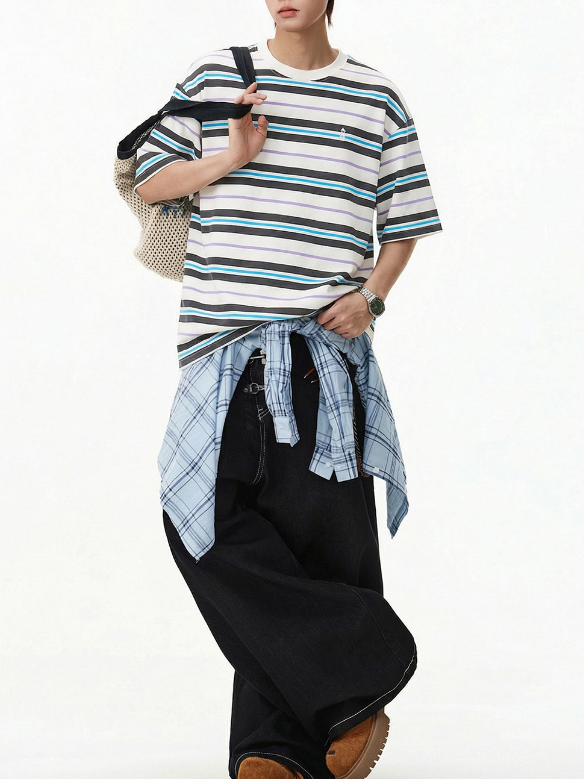 Retro Color-blocked Stripes Loose-fit T-shirts