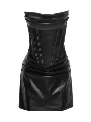 PU Pleated Fishbone Strapless A-line Bustier Mini&Short Dresses