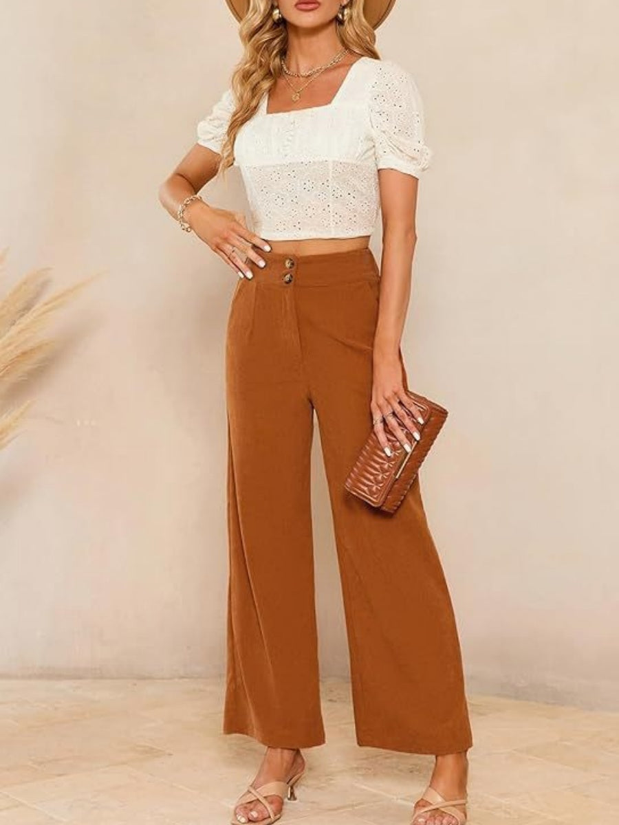 Basic Corduroy Double Buttons Stretch Leisure Straight-leg Trousers