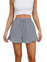 Ruffle Elastic Waistband Drawstring Cotton And Linen Shorts