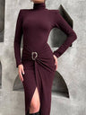 High-neck Split Sexy Slim Fit Hip-length Dress