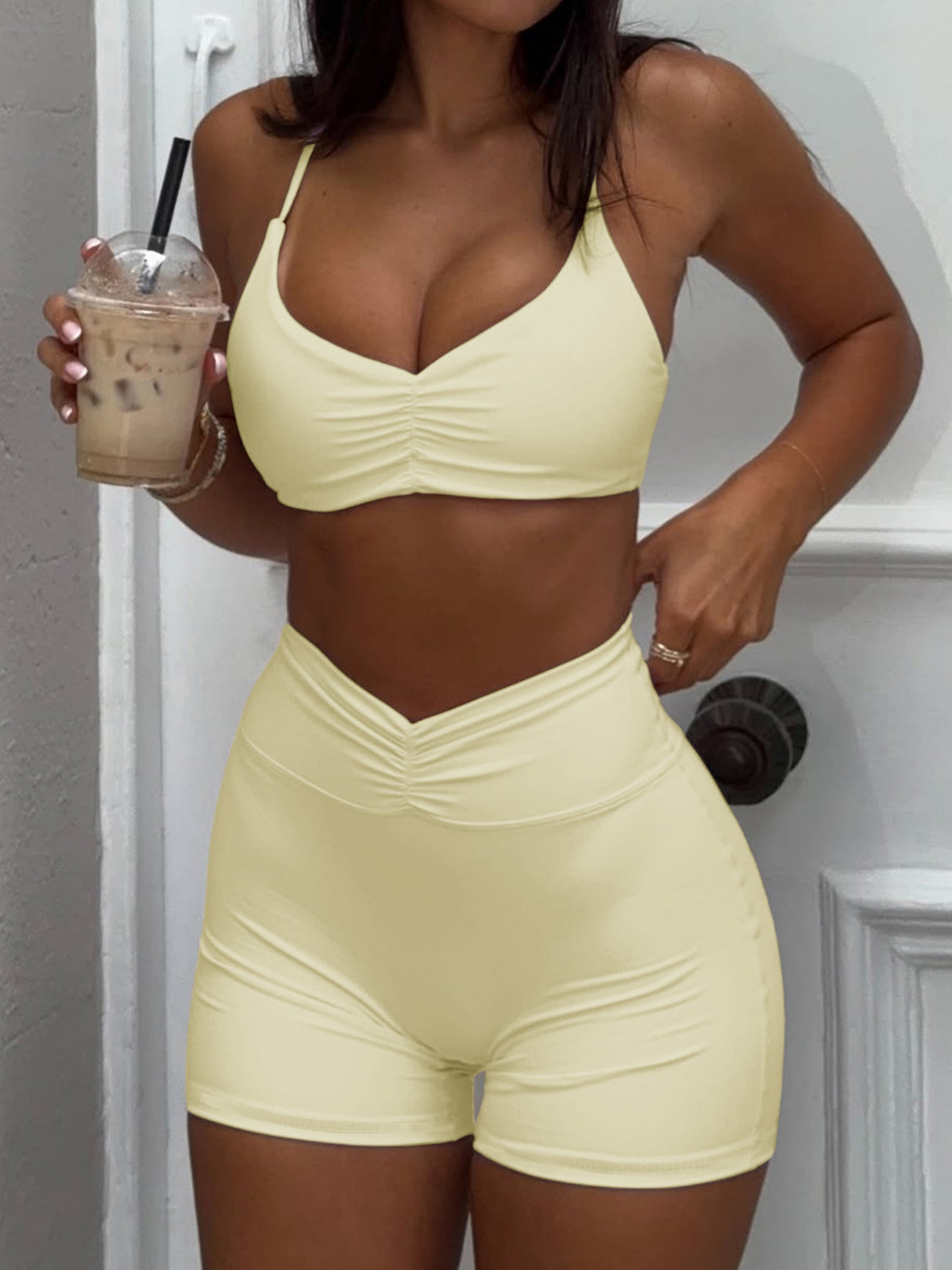 Halter Top Bodycon Shorts Exercise Yoga 2-piece Sets