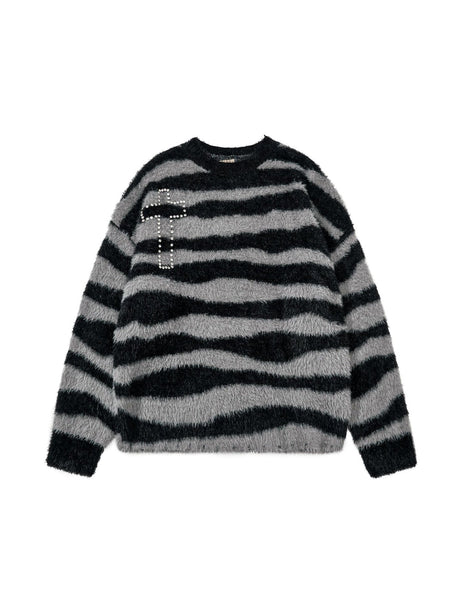 Stripes Hot Diamond Cross Imitation Mohair Sweater