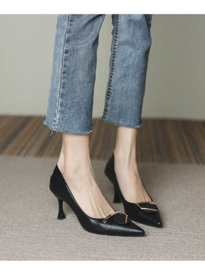 Liber Spring and Autumn Square Buckle Women's High Heels
