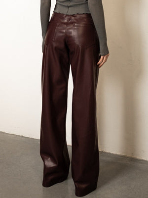 High-waisted Slim-fit Straight-leg PU Leather Pants
