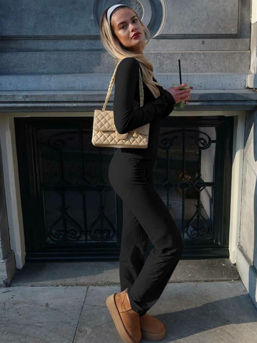 Long-sleeved Tops Tight Trousers High Waist Leisure Workplace Two-piece Suit