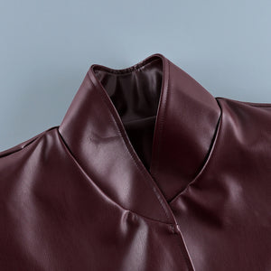 PU Leather Long-sleeved Jacket With A Fitted Waist