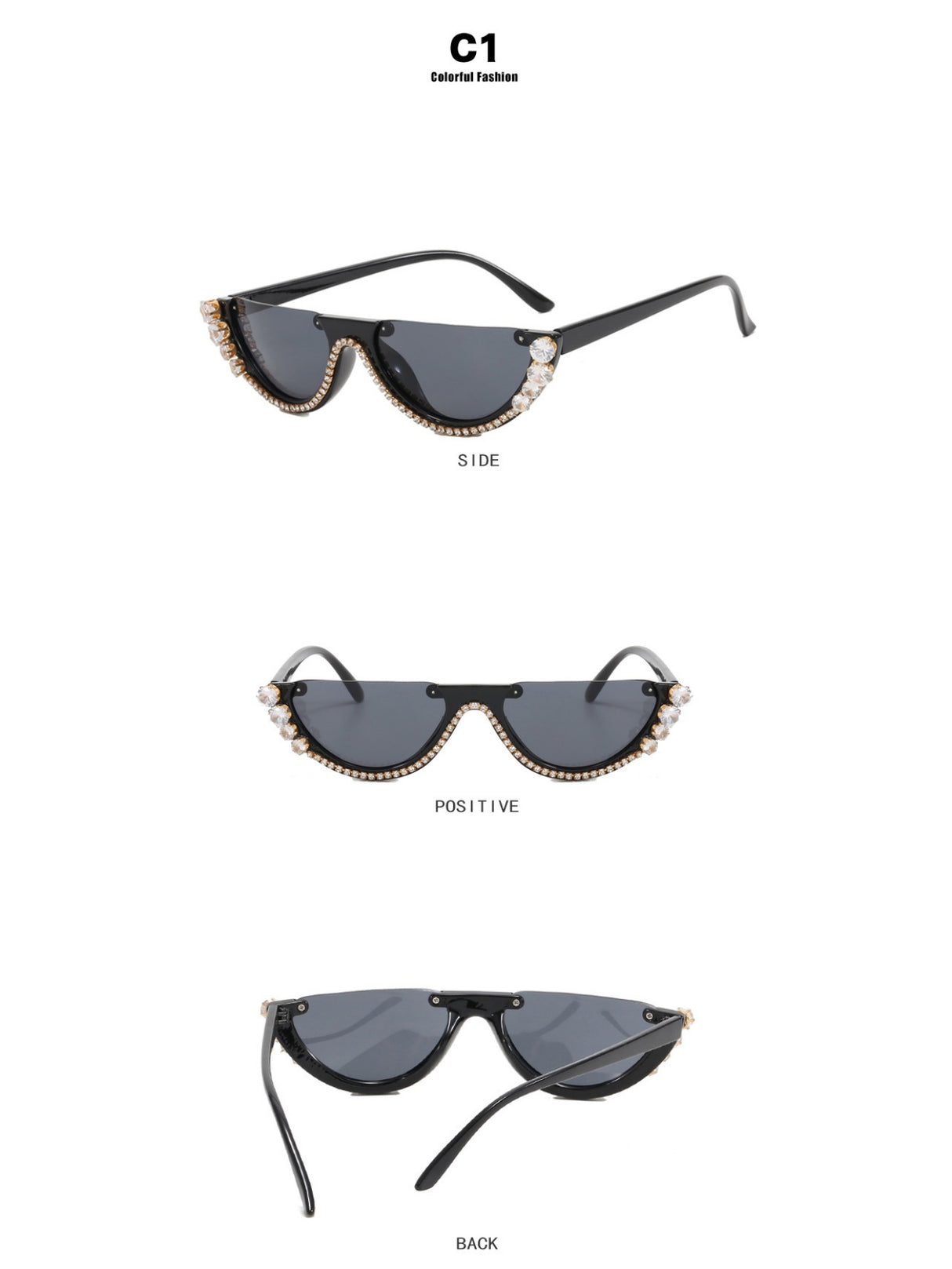 Rhinestone Half-rimmed Sunglasses
