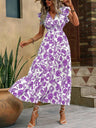 Floral Print V-neck Short Sleeve Maxi Dresses