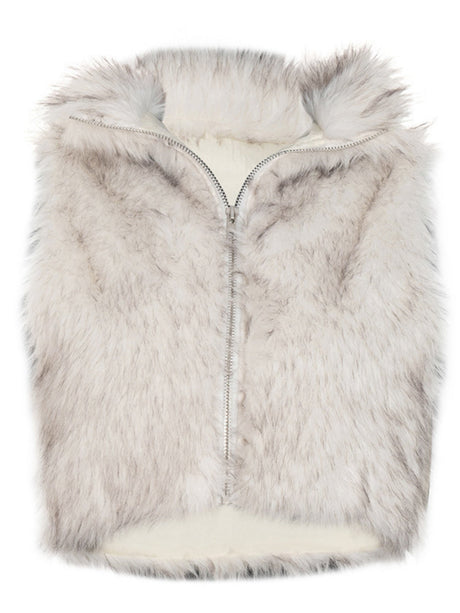 Turtleneck Furry Patchwork Zipper Vest Top