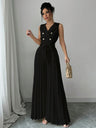 Commuting Suit Collar Pleated Pants Double-breasted Jumpsuits