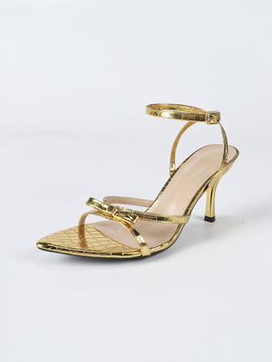 Gold Bow Strap High-heeled Sandals