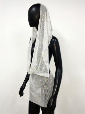 Rhinestone Sequins Pocket Collar Hooded Backless Mini&Short Dresses