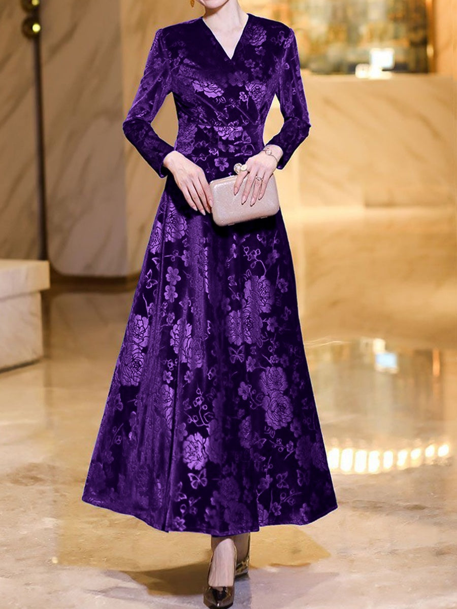 A-line Velvet V-neck Waist-length Dress