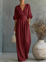 Waist-cinching V-neck Elegant Women's Jumpsuit