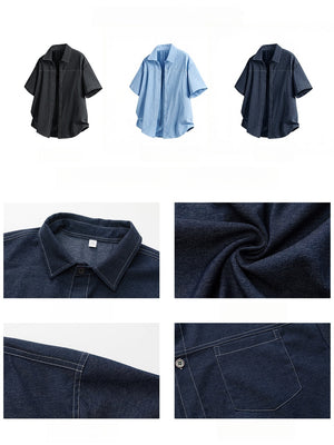 Color-blocked Faux Denim Shirts