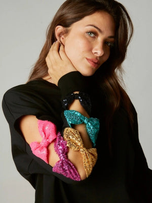 Women's Christmas Bow Sequined All-Match Long-Sleeved Sweatshirt