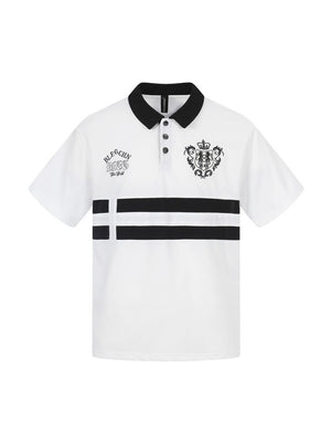 Stripes Patchwork Color-blocked Ins Embroidery Loose-fit Polo