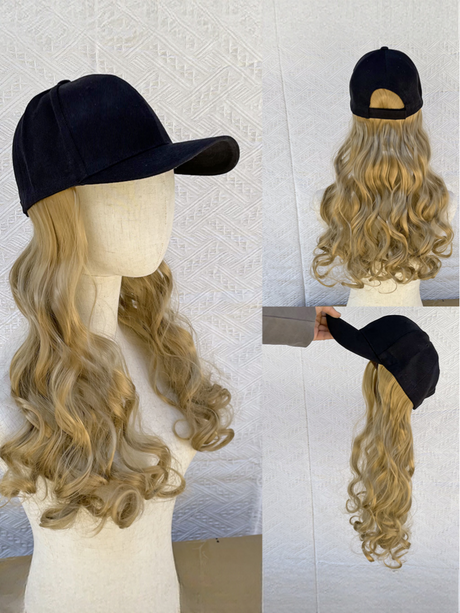 One-piece Baseball Cap Long Wavy Curls Synthetic Colored Wig