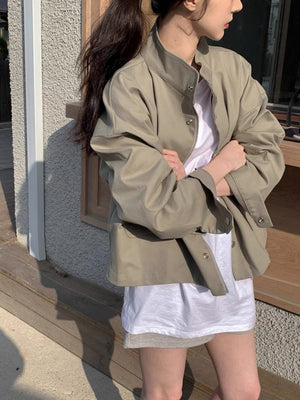 Lapel Zipper Design, Loose Fit, Versatile Long-sleeved Jacket, Motorcycle Jacket, Outerwear