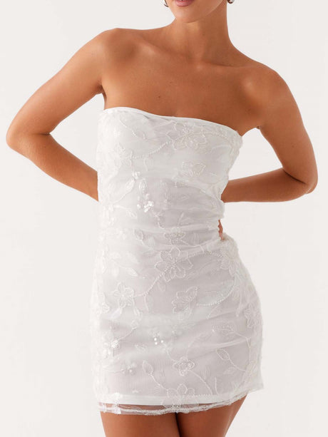 Sequin Beads Strapless Backless Tie-up Sweet Mini&Short Dresses