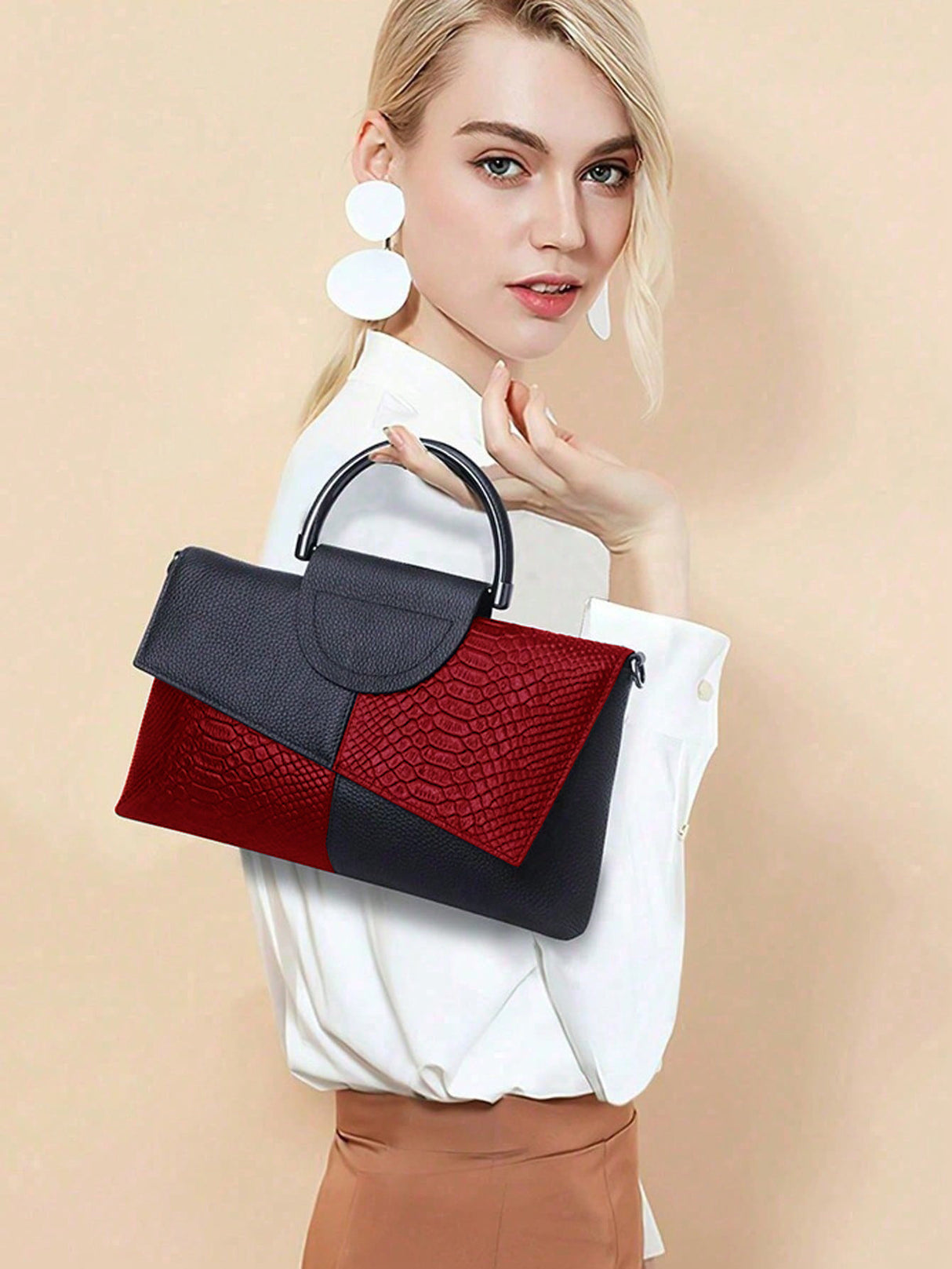 Snake-print Color-block Clutch/crossbody Bag