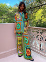 Printed Vacation Long-sleeved Shirt Pants Wide Leg Set 2-piece Sets