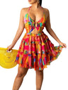 Hollow Halter Ruffle Cake Skirt Mini&Short Dresses