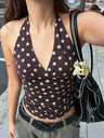 Polka Dots Halter V-neck Sweet Tank Tops&Camis