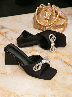Diamond-embellished Bow High-heeled Sandals For Women