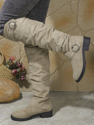 Pleated High Boots With Buckle