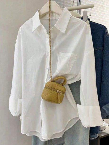 Solid Color Pocket Loose Long-sleeved Shirt
