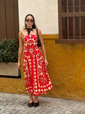 Printed Vacation Camisoles Polka Dots Maxi Dresses