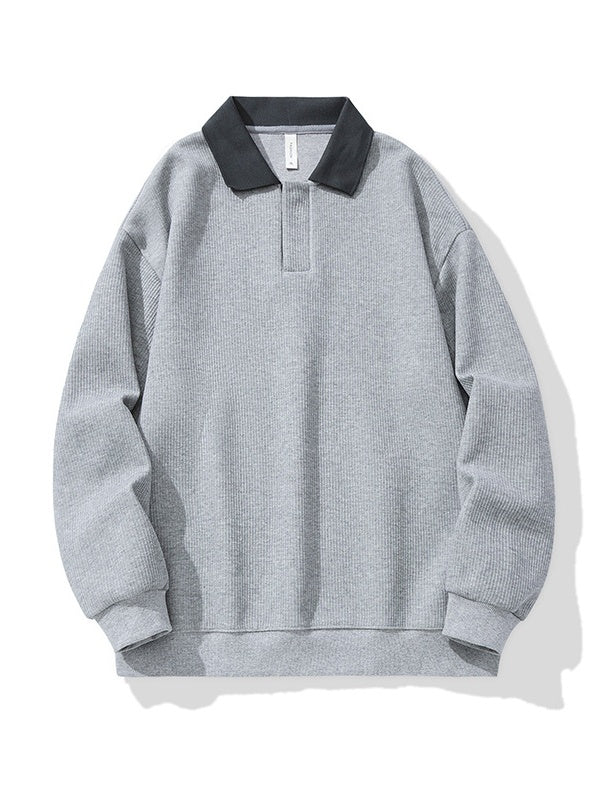 Contrasting Colors Lapel Stripes Sweatshirts