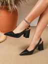 Pointed-toe Embossed Patchwork Open-back High Heels